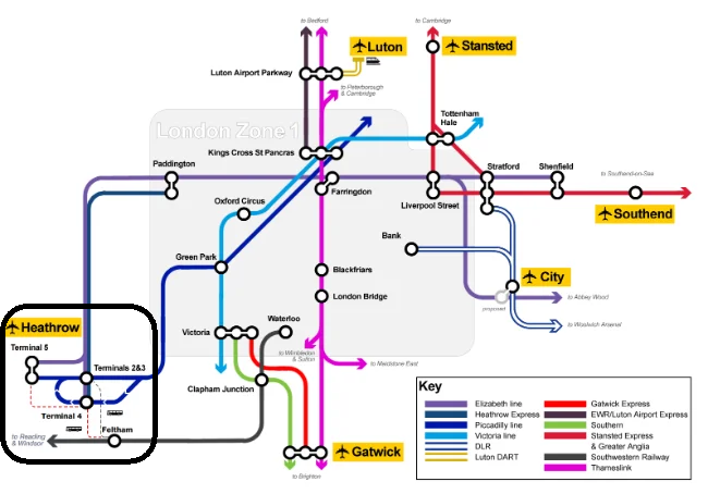 Mappa collegamenti Aeroporto Londra Heathrow